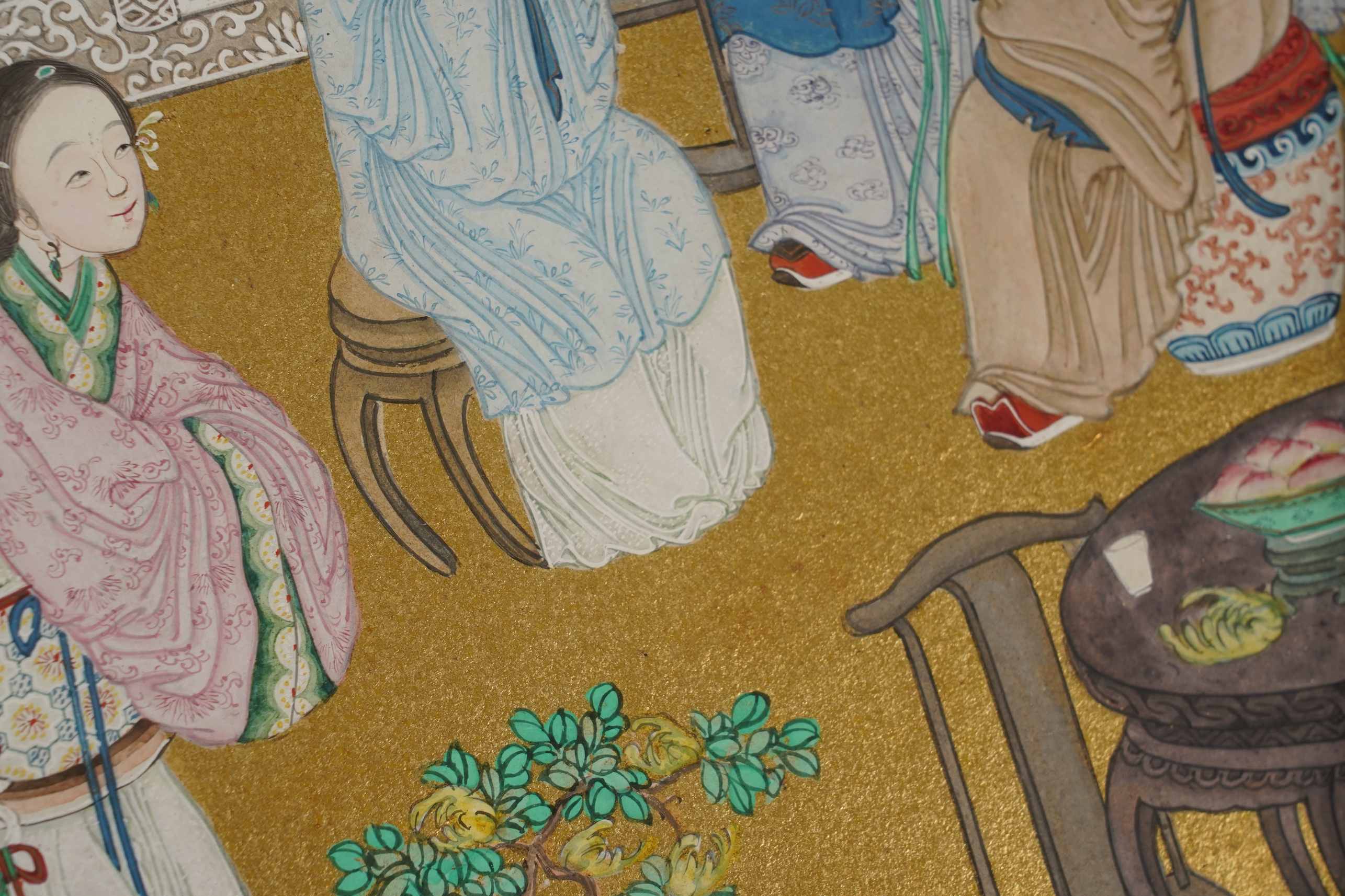 Chinese School , (19th century), Scenes from Qing court, Six gouache paintings from an album, Image 18cm x 16.5cm